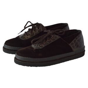 Vintage Stuart Weitzman Velvet Faux Croc Sneakers Brown Lace-Up Shoes Size 8